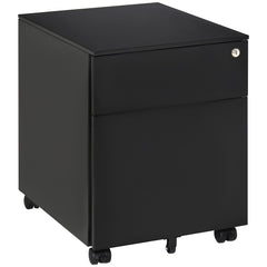 Vinsetto 2-Drawer Vertical File Cabinet, Lockable Steel Filing Cabinet with Pencil Tray and Hanging Bar for A4, Letter, Legal-sized Files, Fully Assembled Except Casters, Black