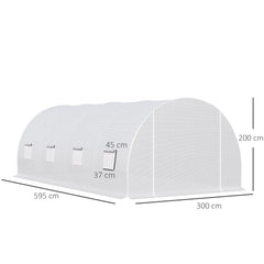 Outsunny 6 x 3 x 2 m Polytunnel Greenhouse, Walk in Polytunnel Tent with Metal Frame, Zippered Door and 8 Windows for Garden and Backyard, White