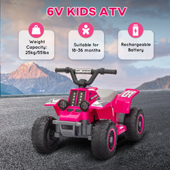 AIYAPLAY 6V Electric Quad Bike for Kids, Ride On ATV w/ Forward Backward, Headlights, for 18-36 Months, Pink