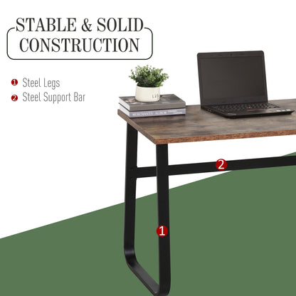 HOMCOM Computer Table, Writing Desk with Steel Frame and Wood Top, Industrial Home Study Table, 115 x 58 x 74.5cm, Rustic Brown and Black