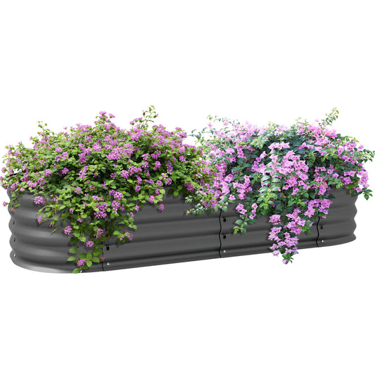 Outsunny Galvanised Raised Garden Bed, Metal Planter Box with Safety Edging, for Flowers, Herbs, Succulents, Dark Grey