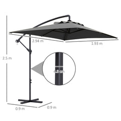 Outsunny 3(m) Cantilever Overhanging Parasol, with Cross Base - Grey