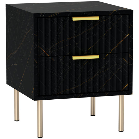 HOMCOM Elegant Two-Drawer Bedside Table - Black