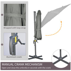 Outsunny 3 x 3(m) Cantilever Parasol with Cross Base, Garden Umbrella with 360√Ç¬∞ Rotation, Crank Handle and Tilt for Outdoor, Patio, Grey