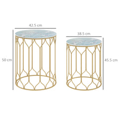 Outsunny Garden Side Table Set of 2, Nesting Tables with Ceramic Tile Top, Indoor Outdoor Small Garden Tables, Multifunctional End Tables with Metal Frame for Patio, Balcony, Porch, Multicoloured