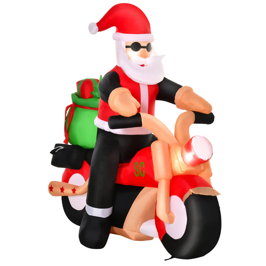 HOMCOM 5.5ft Christmas Inflatable Santa Claus Riding a Motorcycle Blow Up Decoration Xmas D√É¬©cor for Garden