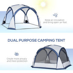 Outsunny Dome Tent for 6-8 Person, Camping Tent with 4 Zipped Mesh Doors, Removable Oxford Cloth, Lamp Hook, Portable Carry Bag, White and Blue