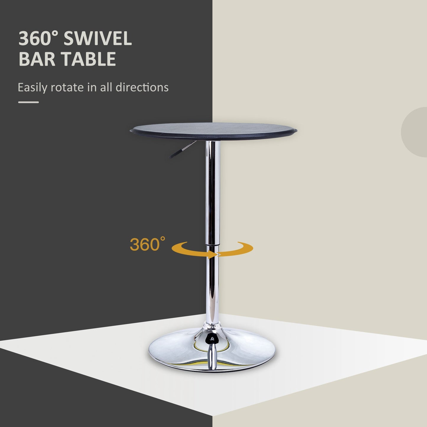 HOMCOM Adjustable Round Bistro Bar Table with PVC Leather Top Steel Base Home Kitchen Dining Desk Black