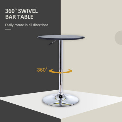 HOMCOM Adjustable Round Bistro Bar Table with PVC Leather Top Steel Base Home Kitchen Dining Desk Black