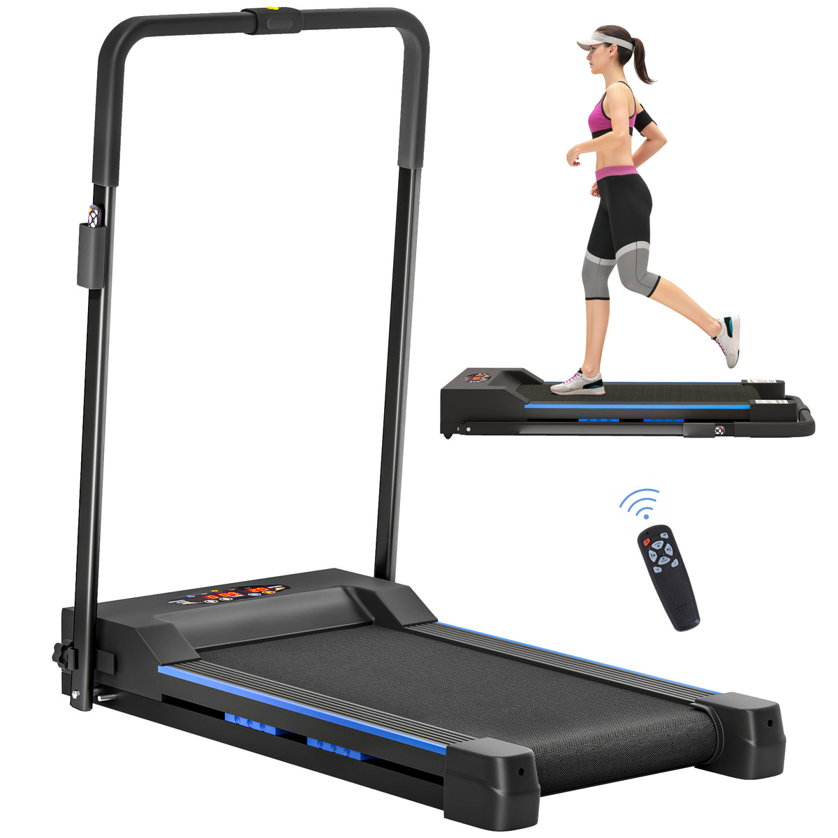 HOMCOM Folding Motorised Home Treadmill Walking Machine with LCD Monitor, Blue