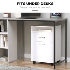 HOMCOM 60cm Filing Cabinet with Drawer, Open Shelf, Metal Handles and 4 Wheels, Office Home Organiser Mobile Printer, White