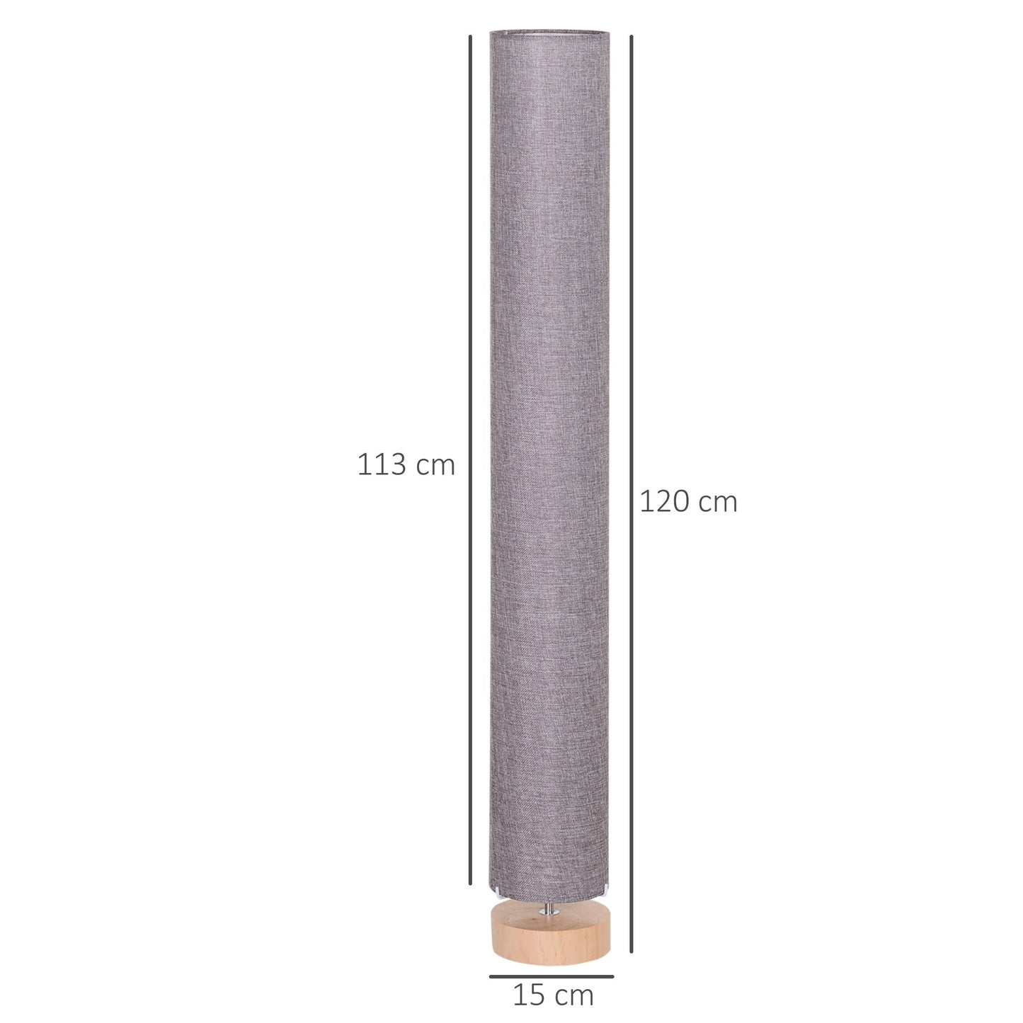 HOMCOM 47-Inch Modern Wooden Floor Lamp for Bedroom, Study or Living Space with Fabric Linen Shade (Grey) 120 CM