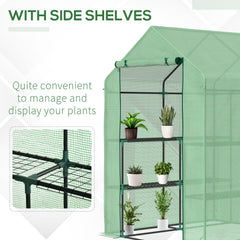 Outsunny Walk in Greenhouse with Shelves Steeple Green House for Garden Grow House Removable Cover 143x138x190cm, Green