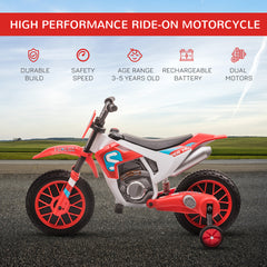 HOMCOM 12V Kids Electric Motorcycle Ride-On, with Training Wheels, for Ages 3-6 Years - Red