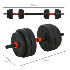 HOMCOM 25kg 2 IN 1 Adjustable Dumbbells Weight Set, Dumbbell Hand Weight Barbell for Body Fitness, Lifting Training for Home, Office, Gym, Black