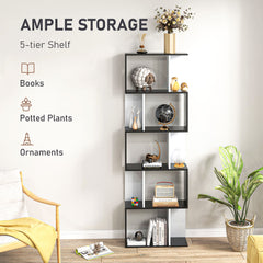 HOMCOM 5-tier Bookcase Storage Display Shelving S Shape design Unit Divider Black