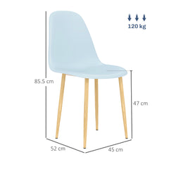 HOMCOM Modern Dining Chairs Set of 4, Kitchen Chairs with Backrest and Steel Legs for Dining Room, Living Room, Light Blue