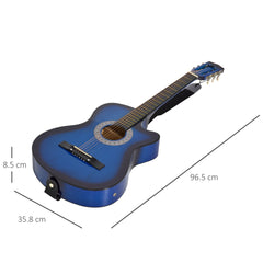 HOMCOM 38 Inch Full Size Blue Classical Acoustic Electric Guitar Kids Guitar and Junior Guitar Premium Gloss Finish w/Case - Blue