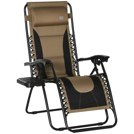 Outsunny Zero Gravity Lounger Chair, Folding Reclining Patio Chair with Padded Seat, Cup Holder, Soft Cushion and Headrest for Poolside, Camping, Coffee