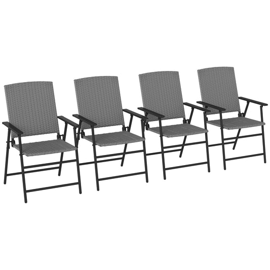 Outsunny Set of Four Folding Rattan Seat Chairs - Grey