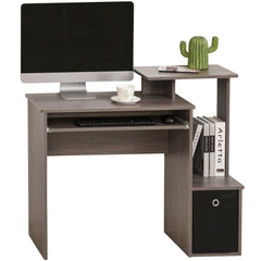 HOMCOM Computer Desk with Sliding Keyboard Tray Storage Drawer Shelf Home Office Workstation Grey