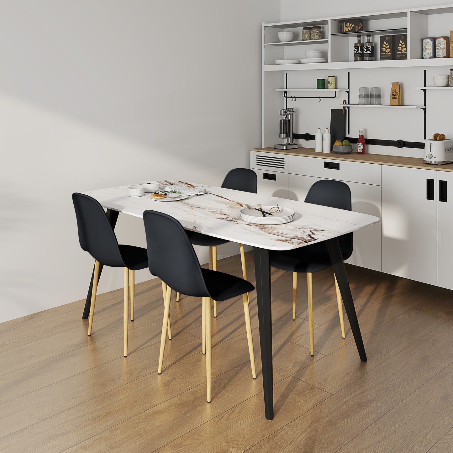 HOMCOM Modern Dining Chairs Set of 4, Kitchen Chairs with Backrest and Steel Legs for Dining Room, Living Room, Black