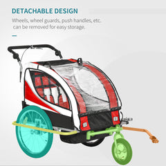 HOMCOM Baby Bike Trailer, Child Bicycle Trailer with 5 Point Harness, Steel Frame, Reflectors, Safety Flag, Hitch Coupler, Red