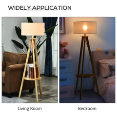 HOMCOM Free Standing Tripod Floor Lamp Bedside Light Reading Light with Storage Shelf Linen Shade for Living Room Bedroom, 154cm, Cream