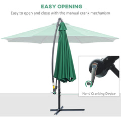 Outsunny 3m Banana Hanging Parasol Umbrella Green