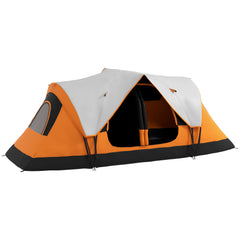 Outsunny Six-Man Tent, with Two Rooms, Small Rainfly and Accessories - Orange