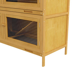 PawHut Double Decker Rabbit Hutch 2 Tier Guinea Pig House Pet Cage Outdoor with Sliding-out Tray, 100 x 47 x 91cm, Yellow