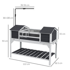 PawHut Wooden Tortoise Enclosure w/ Adjustable Lamp Holder, Openable Lid, Dual Main Houses, Storage Shelf, Fixed Tray - Grey