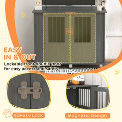 طاولة قفص الكلاب PawHut للكلاب المتوسطة والكبيرة مع باب مغناطيسي للاستخدام الداخلي، 95 × 55 × 75 سم، رمادي