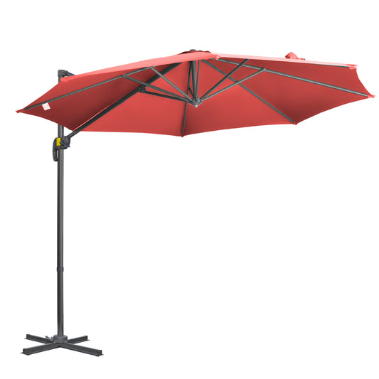 Outsunny 3 x 3(m) Cantilever Parasol with Cross Base Crank Handle - Wine Red