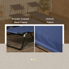 Outsunny Set of Two Folding Sun Loungers, with Adjustable Backs and Sun Canopies - Dark Blue