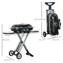 Outsunny Foldable Gas BBQ Grill 2 Burner Garden Barbecue Trolley w/ Lid Side Shelves Storage Pocket Piezo Ignition Thermometer, Aluminium Alloy