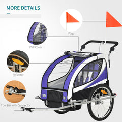 HOMCOM Baby Bike Trailer, Child Bicycle Trailer with 5 Point Harness, Steel Frame, Reflectors, Safety Flag, Hitch Coupler, Purple