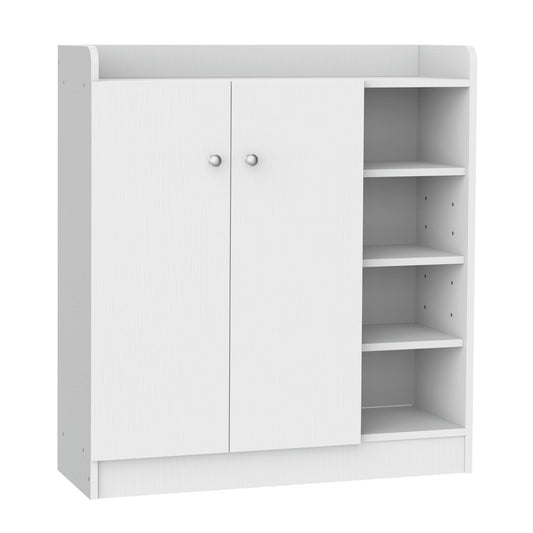 HOMCOM Shoe Storage Cabinet Two Doors w/ Adjustable 4 Shelves Cupboard Footwear Rack Stand Organiser Hallway White