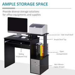 HOMCOM Computer Desk with Sliding Keyboard Tray Storage Drawer Shelf Home Office Workstation Black