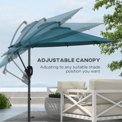 Outsunny 3m Offset Cantilever Parasol Umbrella, with Cross Base - Blue