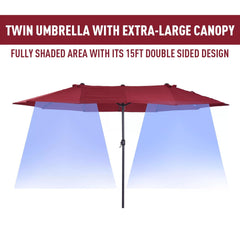 Outsunny 4.6m Double-Sided Patio Parasol Sun Umbrella-Wine Red