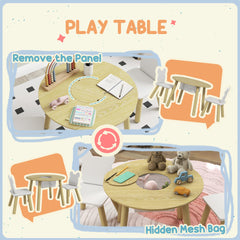 AIYAPLAY 3-Piece Kids Activity Table Set with Centre Mesh Bag, Bear-Shaped Backrest, for Arts and Crafts, Reading, Dining