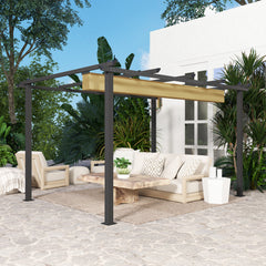 Outsunny 3 x 4m Aluminium Pergola, with Retractable Roof - Khaki