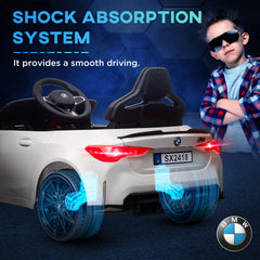 AIYAPLAY 12V BMW Licensed Kids Car, with Easy Transport, Remote Control, Suspension, Music, Horn, LED Lights, White