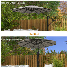 Outsunny 3(m) Convertible Cantilever Parasol and Centre-post Garden Parasol with Cross Base, 360√Ç¬∞ Rotation Banana Parasol with Crank Handle and 8 Ribs, Hanging Patio Umbrella, Black and White