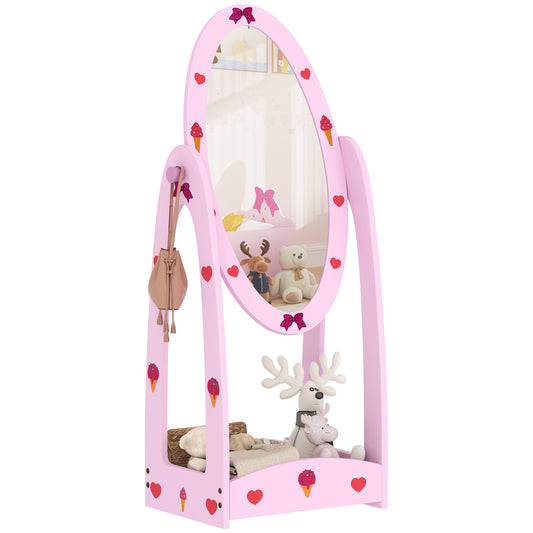 AIYAPLAY Kids Full Length Mirror, 360√Ç¬∞ Rotating Children Standing Mirror with Storage Shelf, Hot Pink