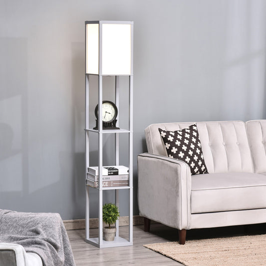 HOMCOM 3-Tier Floor Lamp, Floor Light with Storage Shelf, Reading Standing Lamp with Acrylic Shade for Living Room, Bedroom, Kitchen, Dining Room, Office, Dorm, 160cm, Grey