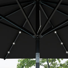 Outsunny â2.7m Garden Parasol Solar Outdoor Tilt Sun Umbrella Patio Sun Shade w/ 24 LED Light, Hand Crank and 8 Ribs, Black