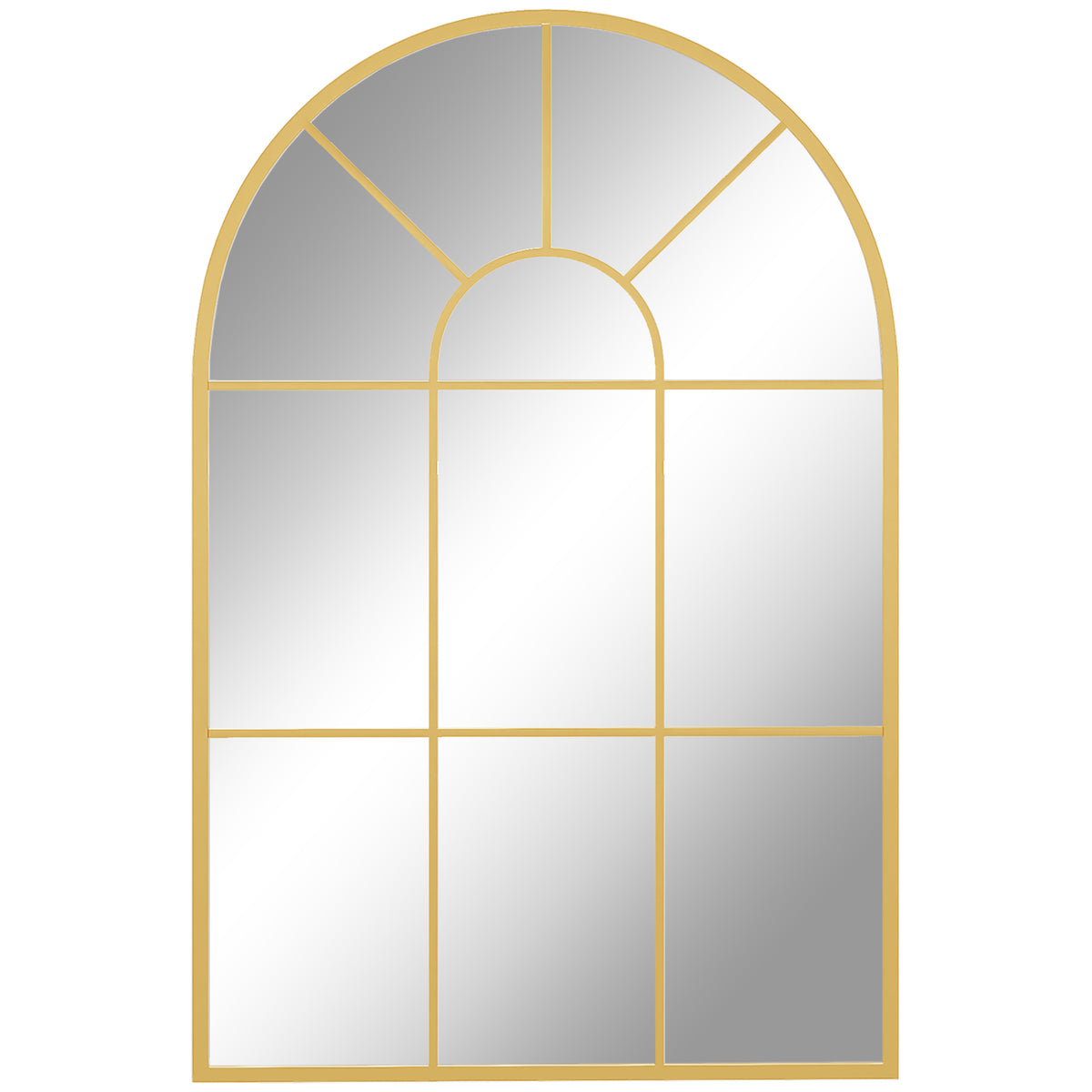 HOMCOM Modern Arched Wall Mirror, 91 x 60 cm Window Mirrors for Living Room, Bedroom, Gold Tone