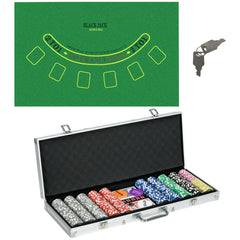 SPORTNOW 500-Piece Poker Chips Set, Poker Set with Mat, Chips, Two Card Decks, Dealer, Five Dices